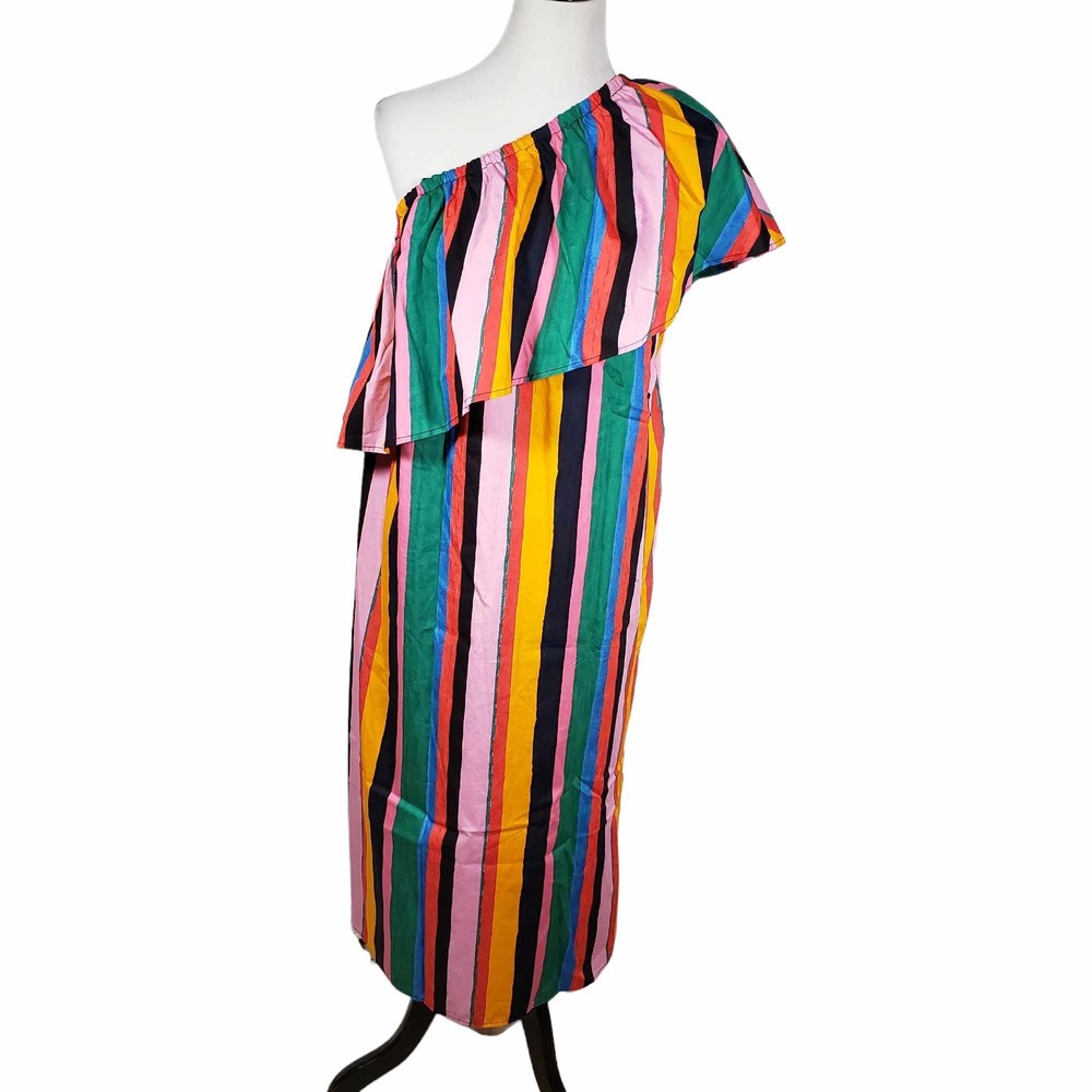Who What Wear size Medium Painted Stripes One Shoulder Cotton Dress NWT